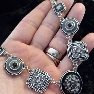 Elegant Silver and  Crystal With Black Necklace 20 In Long.